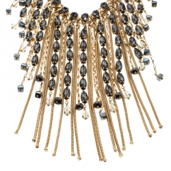 Pre Owned Etro Crystal Studded Gold Tone Tassel Drop Statement Necklace