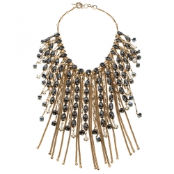 Pre Owned Etro Crystal Studded Gold Tone Tassel Drop Statement Necklace