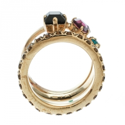Pre Owned Etro Crystal Embellished Gold Tone Multi Band Ring Size 61