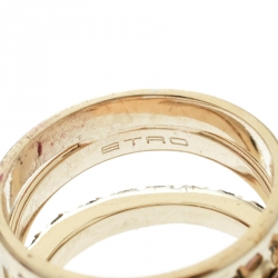 Pre Owned Etro Crystal Embellished Gold Tone Multi Band Ring Size 61