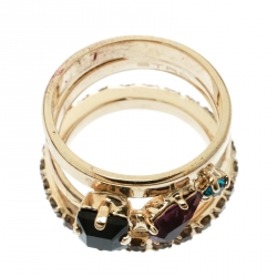 Pre Owned Etro Crystal Embellished Gold Tone Multi Band Ring Size 61