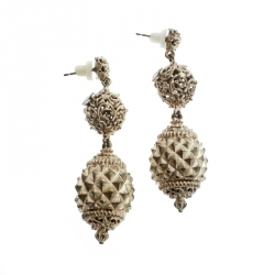 Pre Owned Etro Open-work Textured Gold Tone Dangle Earrings