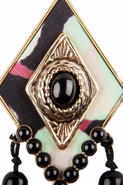 Pre Owned Etro Black Rhombus Embellished Gold Tone Clip-on Long Tassel Earrings