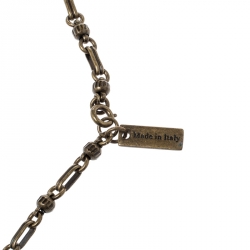 Pre Owned Etro Textured Heart Locket Gold Tone Long Necklace