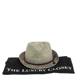Pre Owned Etro Light Beige Straw Fedora Hat XL 