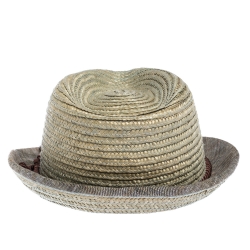 Pre Owned Etro Light Beige Straw Fedora Hat XL 