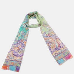 Etro Multicolor Paisley Print Silk and Cashmere Scarf