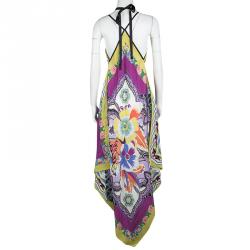 Pre Owned Etro Multicolor Printed Silk Tie Detail Sleeveless Dress S