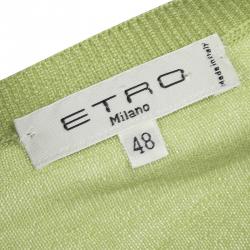 Pre Owned Etro Green Wool Silk Rib Trim Short Sleeve Sweater L