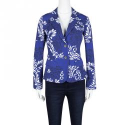 Pre Owned Etro Blue and White Floral Printed Cotton Blazer M