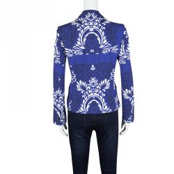 Pre Owned Etro Blue and White Floral Printed Cotton Blazer M