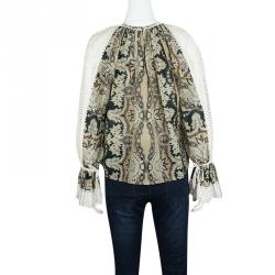 Pre Owned بلوزة إيترو طباعة بيزلي حواف دانتيل بأكمام طويلة S