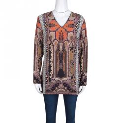 Pre Owned تونيك إيترو أكمام طويلة حرير مطبوع متعدد الألوان M