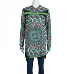 Pre Owned بلوزة إيترو حرير مطبوع متعدد الألوان ياقة ماندرين أكمام طويلة أزرار أمامية S