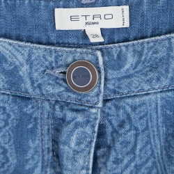 Pre Owned Etro Indigo Faded Effect Paisley Printed Denim Slim Fit Jeans M