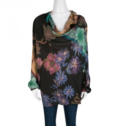 Pre Owned Etro Multicolor Floral Printed Long Sleeve Cowl Neck Top S