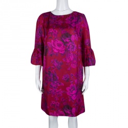 مملوكة مسبقًا فستان إيترو حرير وردي مطبوع بأساور أكمام واسعة M