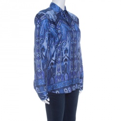 مملوكة مسبقًا قميص إيترو قطن أزرق مطبوع بأكمام طويلة أزرار أمامية S