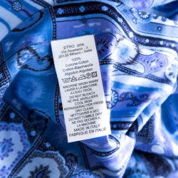 مملوكة مسبقًا قميص إيترو قطن أزرق مطبوع بأكمام طويلة أزرار أمامية S