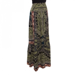 Pre Owned Etro Multicolor Printed Silk Pleat Detail Maxi Skirt S