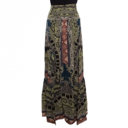 Pre Owned Etro Multicolor Printed Silk Pleat Detail Maxi Skirt S