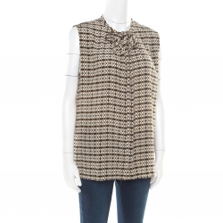 Pre Owned Etro Khaki Abstract Printed Silk Sleeveless Top M