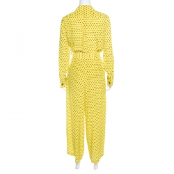 Pre Owned Etro Yellow and Black Polka Dotted Silk Shirt and Pants Set M