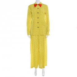 Pre Owned Etro Yellow and Black Polka Dotted Silk Shirt and Pants Set M
