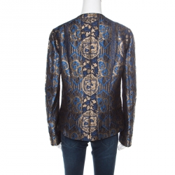 Pre Owned Etro Blue and Gold Lurex Embroidered Jacquard Jacket L