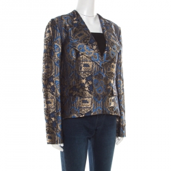 Pre Owned Etro Blue and Gold Lurex Embroidered Jacquard Jacket L