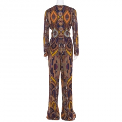 Pre Owned Etro Multicolor Printed Crepe Long Sleeve Wide Leg Jumpsuit M
