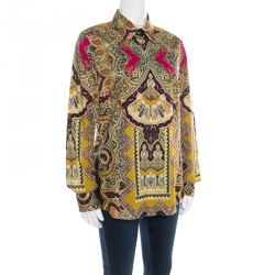Pre Owned Etro Multicolor Paisley Printed Cotton Stretch Button Front Shirt L