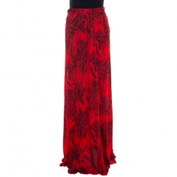 Pre Owned Etro Red Paisley Print Jersey Draped Maxi Skirt S