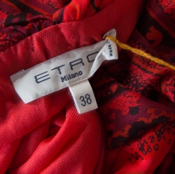 Pre Owned Etro Red Paisley Print Jersey Draped Maxi Skirt S