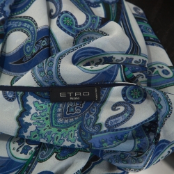 Pre Owned Etro Blue Paisley Print Chiffon Poncho Top L 