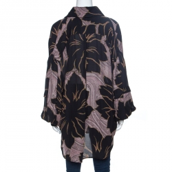 مملوكة مسبقًا Etro Black Floral Print Silk Drop Shoulder Oversized Blouse M