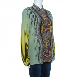 Pre Owned قميص إيترو أكمام طويلة تفاصيل طباعة Placement أخضر فاتح L