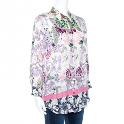 Pre Owned Etro Multicolor Floral Print Silk Long Sleeve Blouse L