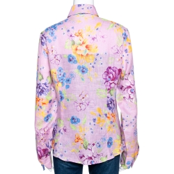 Pre Owned Etro Pink Floral Printed Linen Button Front Shirt L