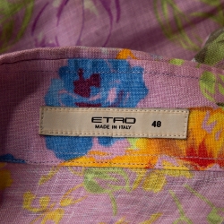 Pre Owned Etro Pink Floral Printed Linen Button Front Shirt L