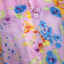 Pre Owned Etro Pink Floral Printed Linen Button Front Shirt L