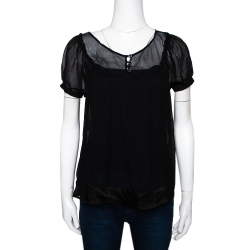 Pre Owned بلوزة شفافة إيترو شيفون حرير أسود مقاس صغير (سمول)