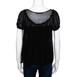 Pre Owned بلوزة شفافة إيترو شيفون حرير أسود مقاس صغير (سمول)