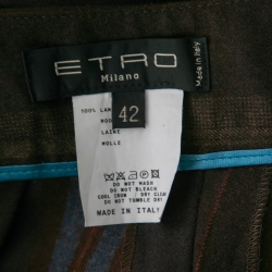 Pre Owned Etro Brown Striped Wool Single Breasted Blazer & Straight Leg Pant Set M