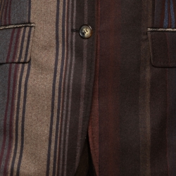 Pre Owned Etro Brown Striped Wool Single Breasted Blazer & Straight Leg Pant Set M