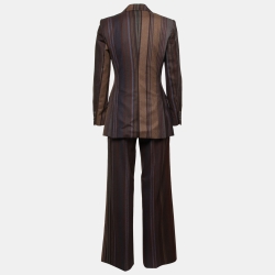 Pre Owned Etro Brown Striped Wool Single Breasted Blazer & Straight Leg Pant Set M