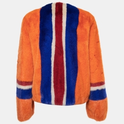 Pre Owned Etro Orange Striped Mink Fur Zip Front Jacket M