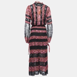 Pre Owned Etro Black Floral Printed Cotton and Lace Wrap Maxi Dress L