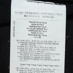 Pre Owned Etro Black Patterned Wool Fringe Detail Hooded Cardigan M