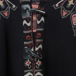 Pre Owned Etro Black Patterned Wool Fringe Detail Hooded Cardigan M